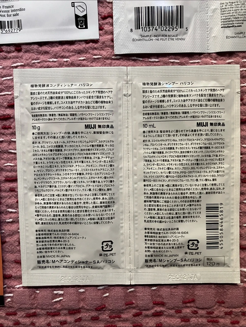 Shampoo and conditioner samples